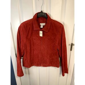 Coldwater Creek Red Suede Leather Front Zip Jacket XL (Misses 18) - NWT